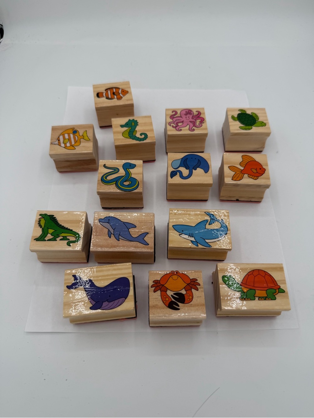 Melissa & Doug Wood Mounted Stamps Sea Animals 14 piece Ocean
